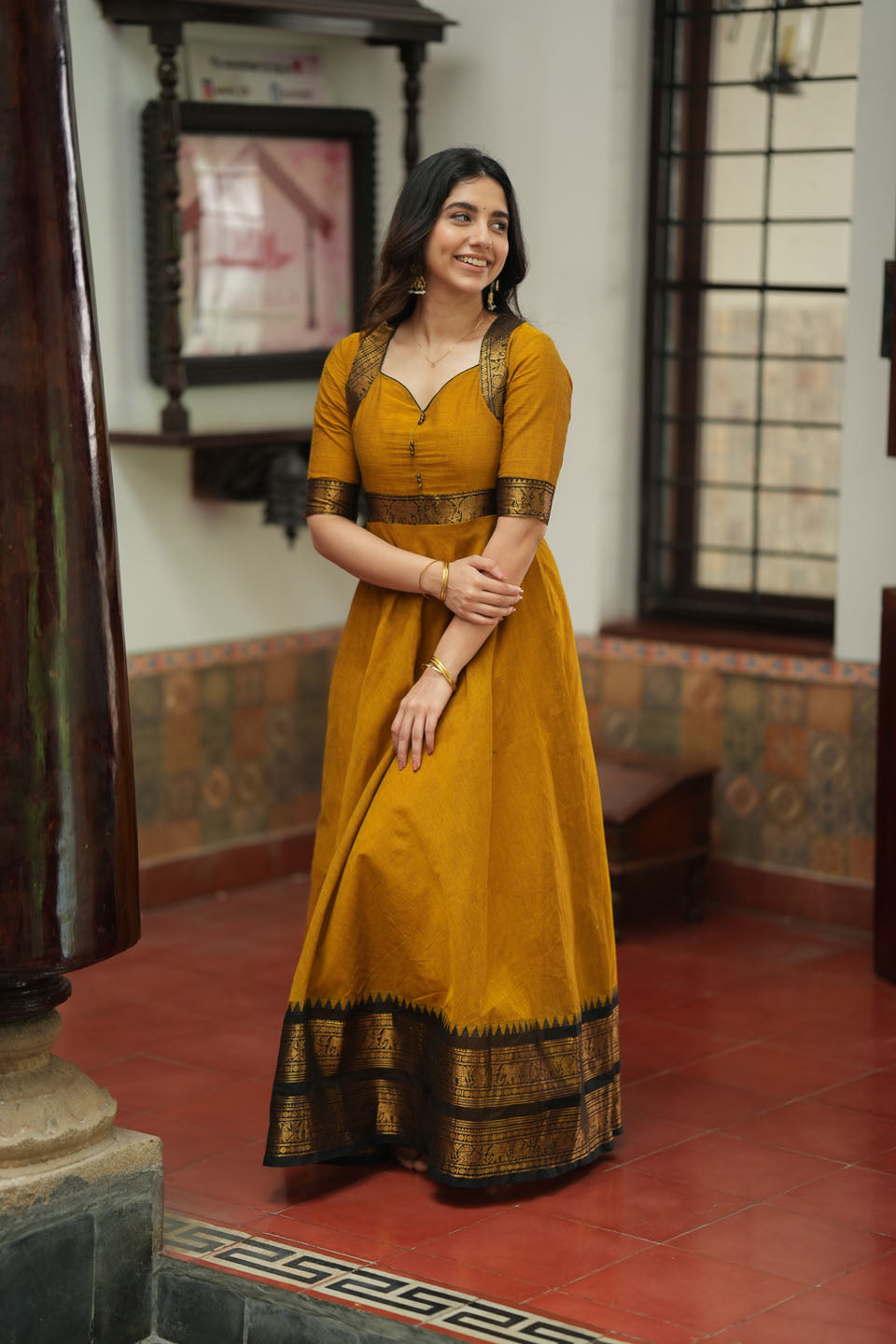 Suhasini Mustard Maxi Dress | Made to Order | SHOBITAM