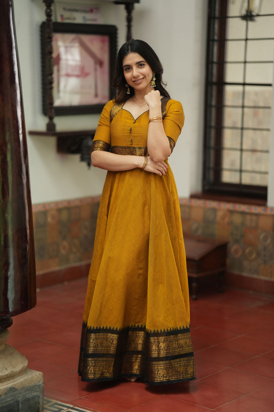 Suhasini Mustard Maxi Dress | Made to Order | SHOBITAM