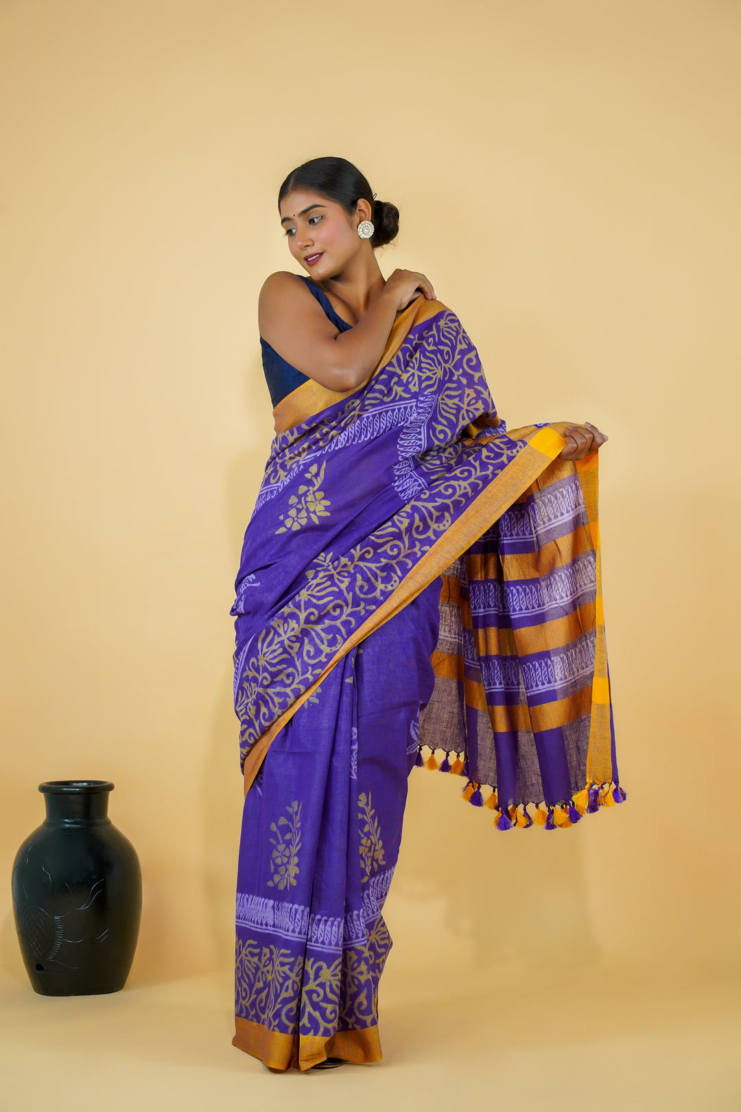 Beautiful Purple Colour Cotton Saree With Batik Discharge Print