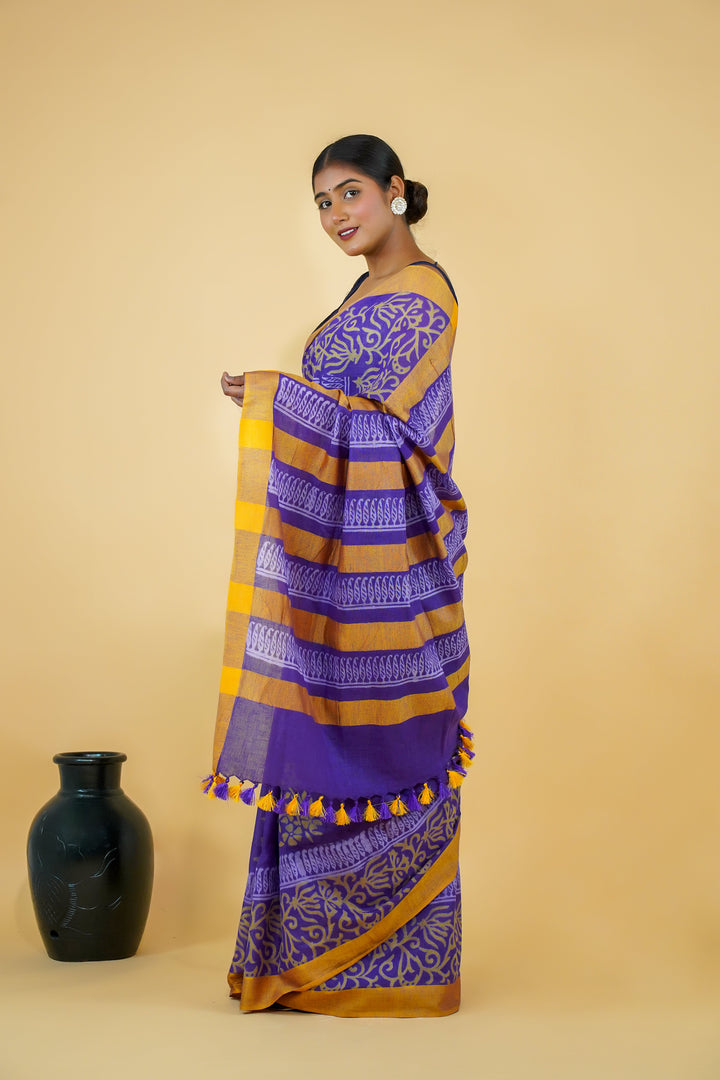 Beautiful Purple Colour Cotton Saree With Batik Discharge Print