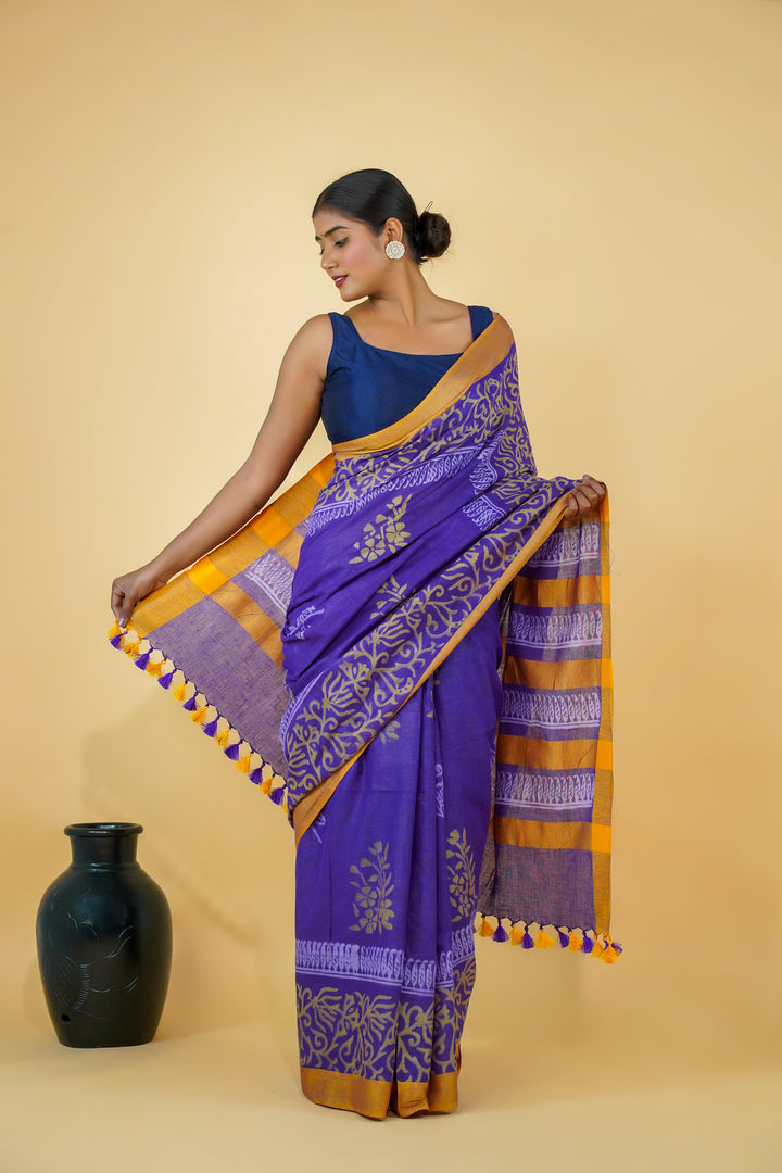 Beautiful Purple Colour Cotton Saree With Batik Discharge Print
