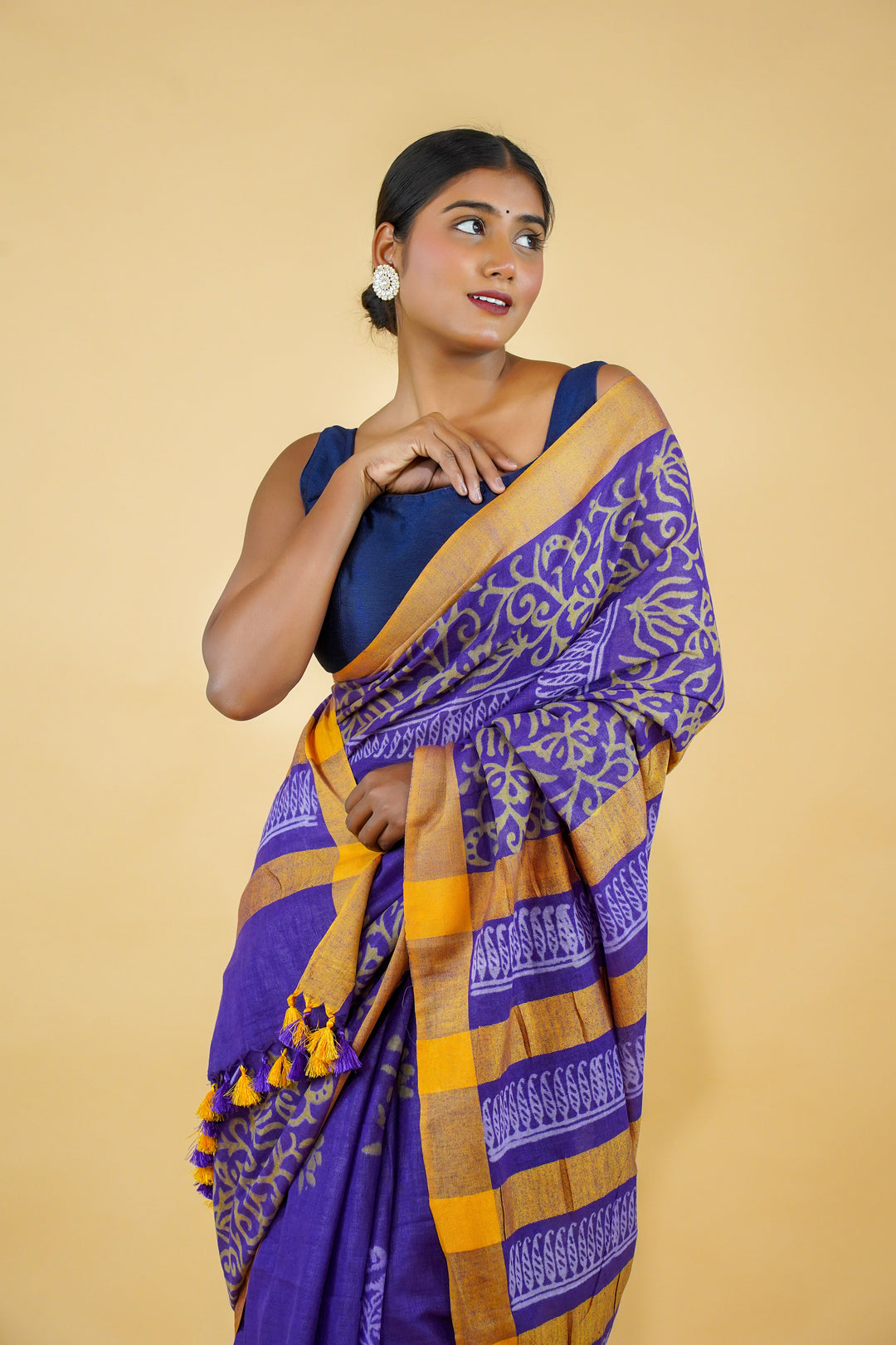 Beautiful Purple Colour Cotton Saree With Batik Discharge Print