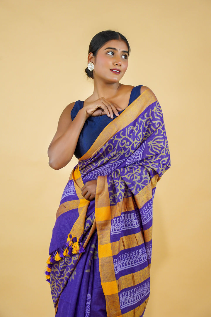 Beautiful Purple Colour Cotton Saree With Batik Discharge Print