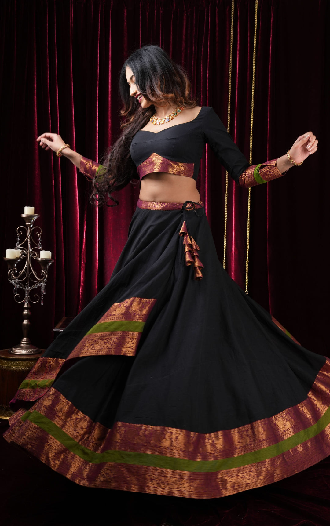 Lehenga Set with Stylish Overlap Design, Set of Lehenga and Blouse, Customizable, Made to Order