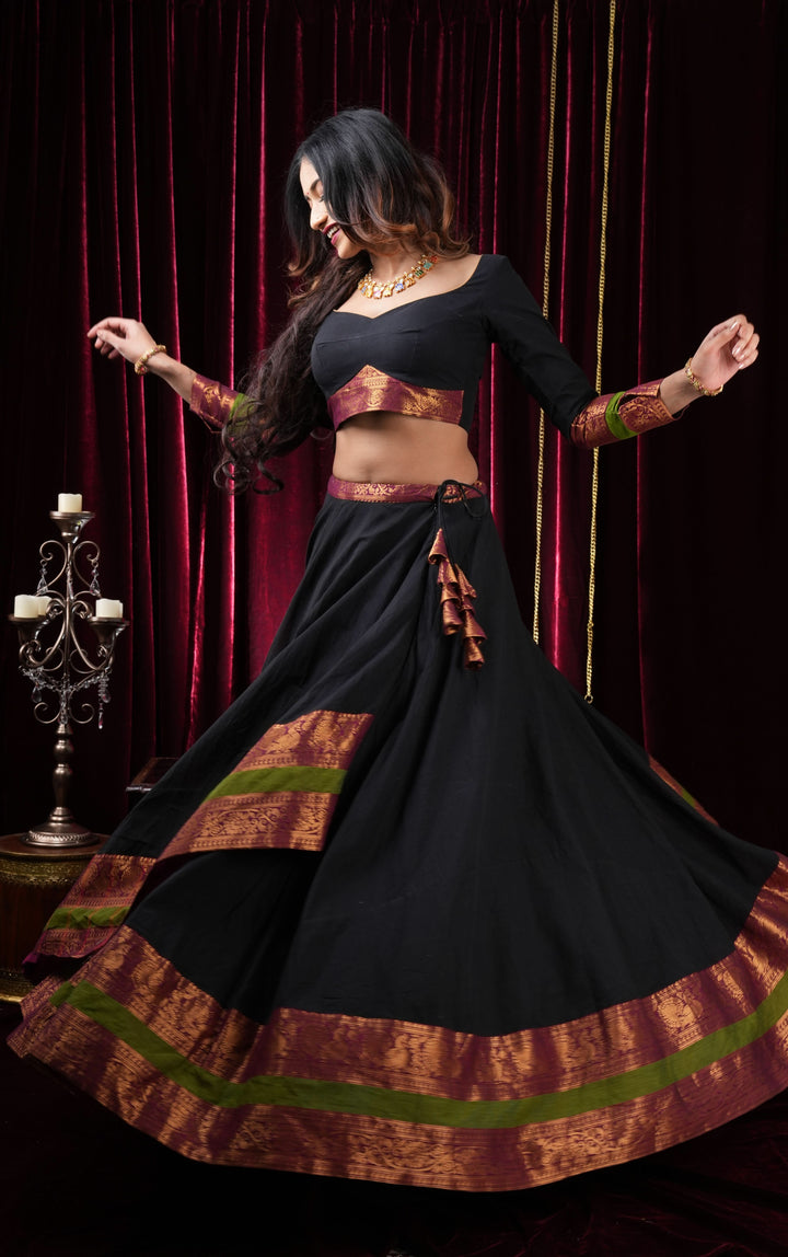 Lehenga Set with Stylish Overlap Design, Set of Lehenga and Blouse, Customizable, Made to Order