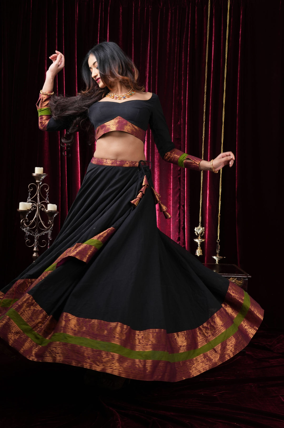 Lehenga Set with Stylish Overlap Design, Set of Lehenga and Blouse, Customizable, Made to Order