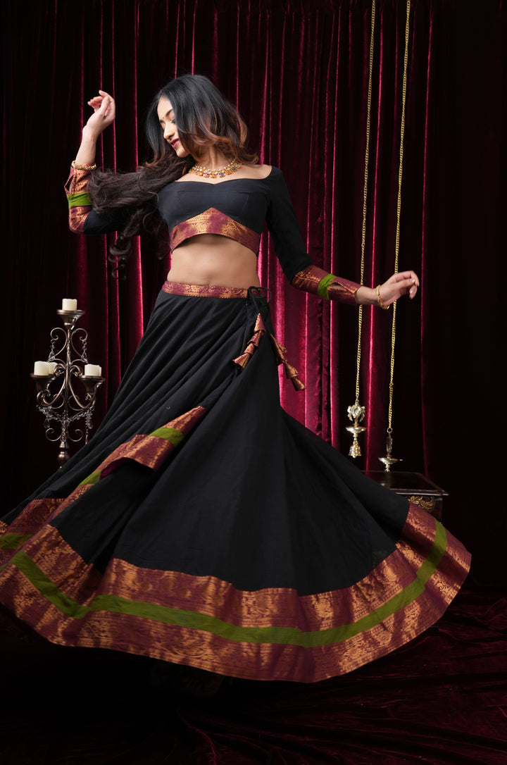 Lehenga Set with Stylish Overlap Design, Set of Lehenga and Blouse, Customizable, Made to Order