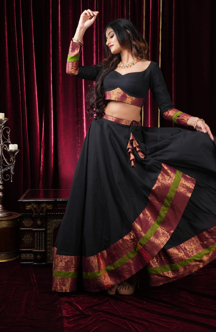 Lehenga Set with Stylish Overlap Design, Set of Lehenga and Blouse, Customizable, Made to Order