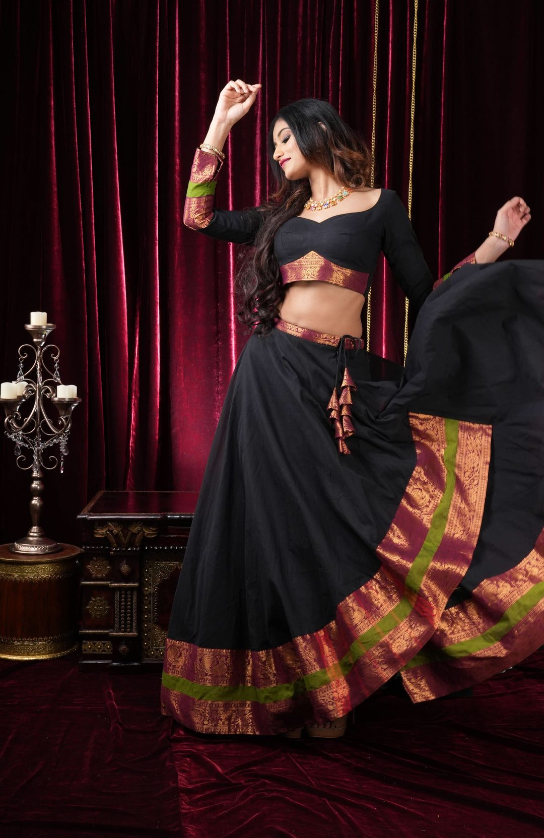 Lehenga Set with Stylish Overlap Design, Set of Lehenga and Blouse, Customizable, Made to Order