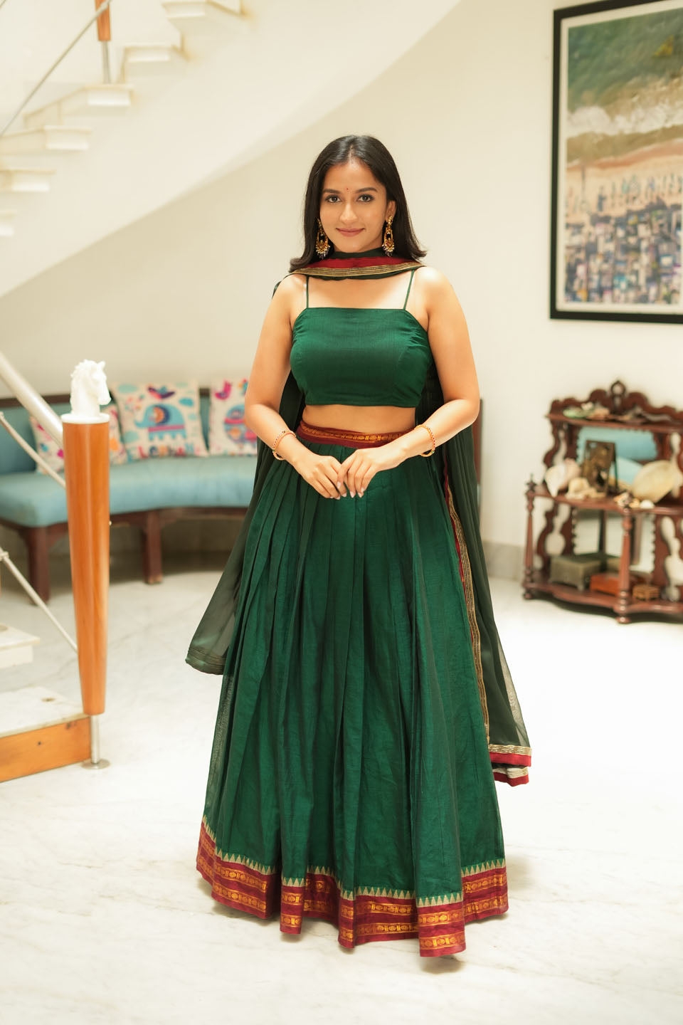 Sreeja Green Handwoven Lehenga Set | SHOBITAM