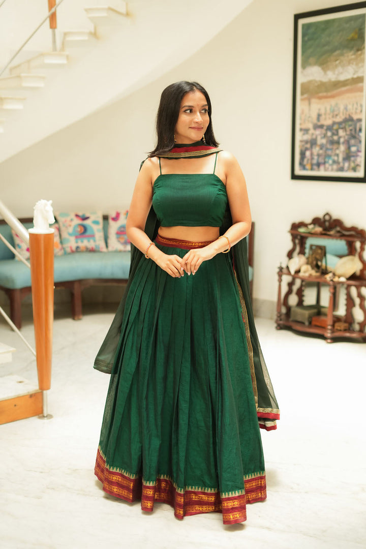 Sreeja Green Handwoven Lehenga Set | SHOBITAM