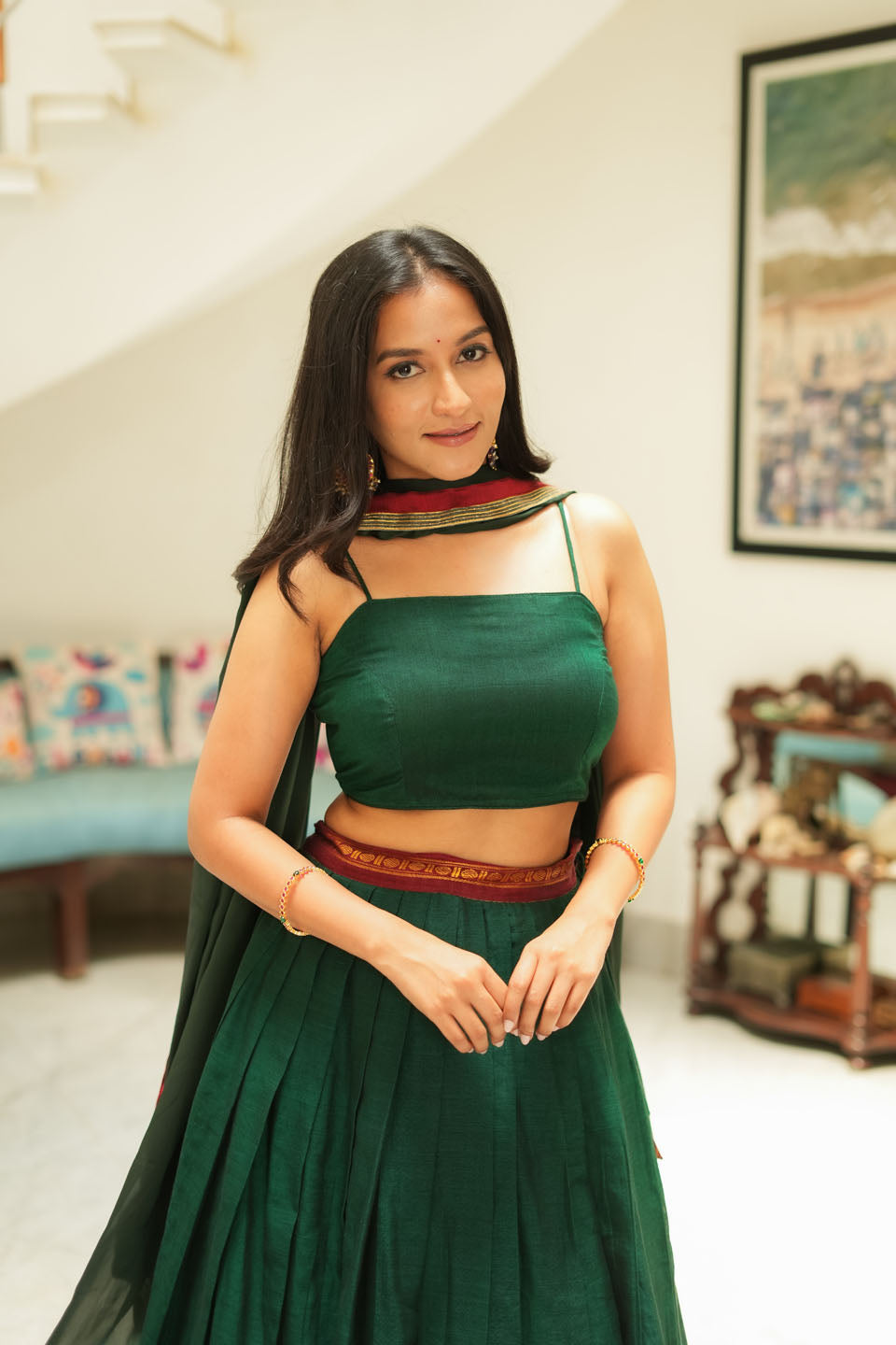 Sreeja Green Handwoven Lehenga Set | SHOBITAM