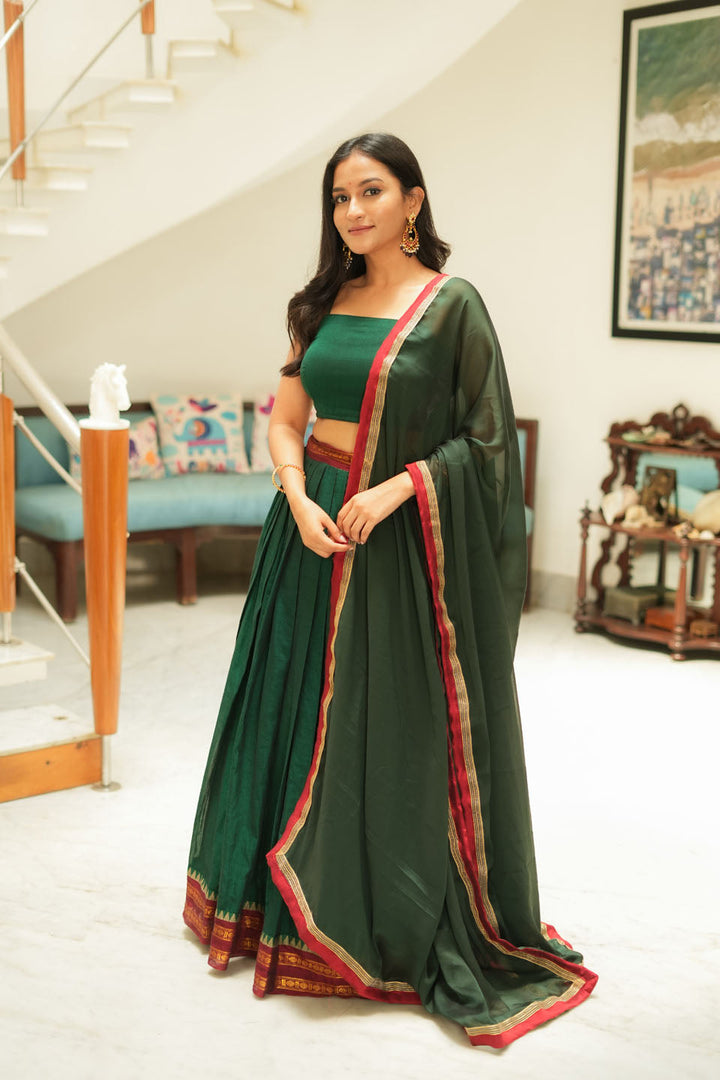 Sreeja Green Handwoven Lehenga Set | SHOBITAM