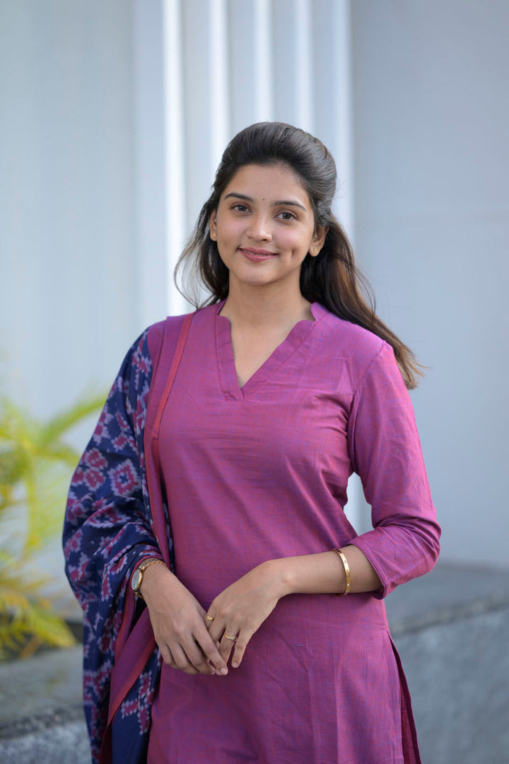Plum 3 Piece Cotton Kurti Set | Made To Order