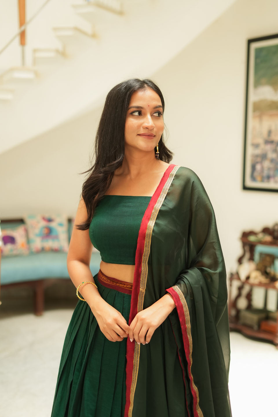 Sreeja Green Handwoven Lehenga Set | SHOBITAM