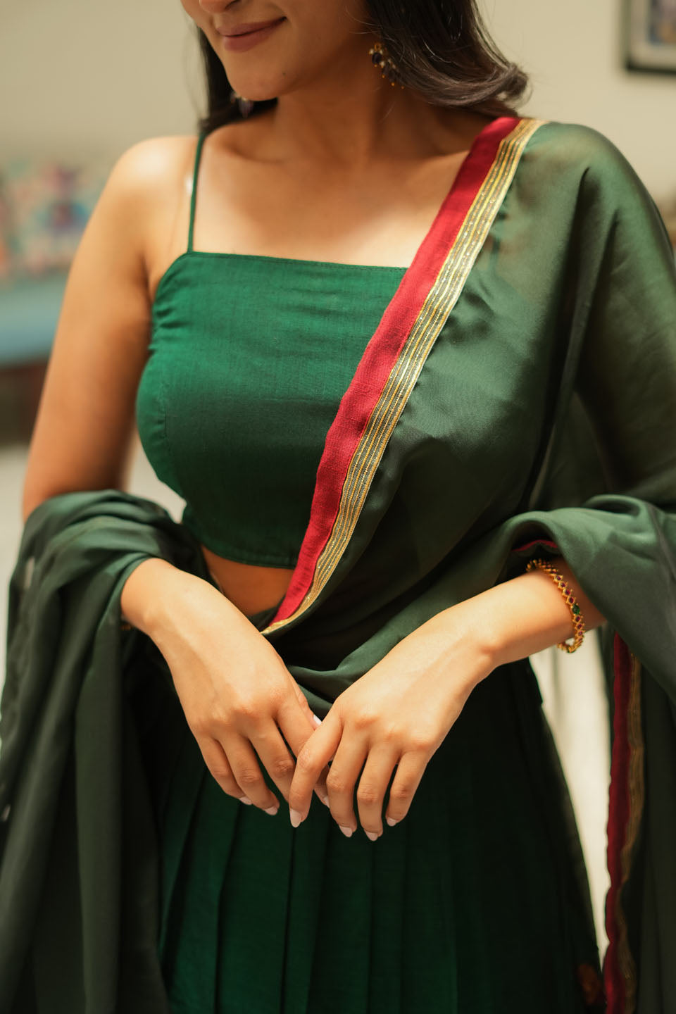 Sreeja Green Handwoven Lehenga Set | SHOBITAM