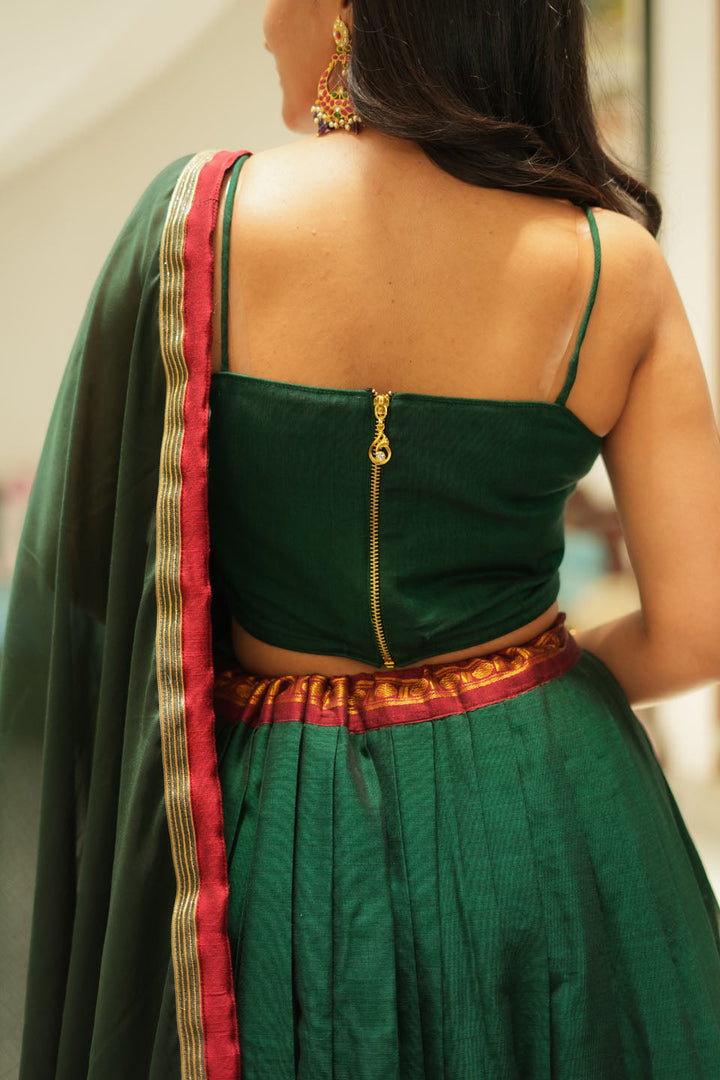 Sreeja Green Handwoven Lehenga Set | SHOBITAM