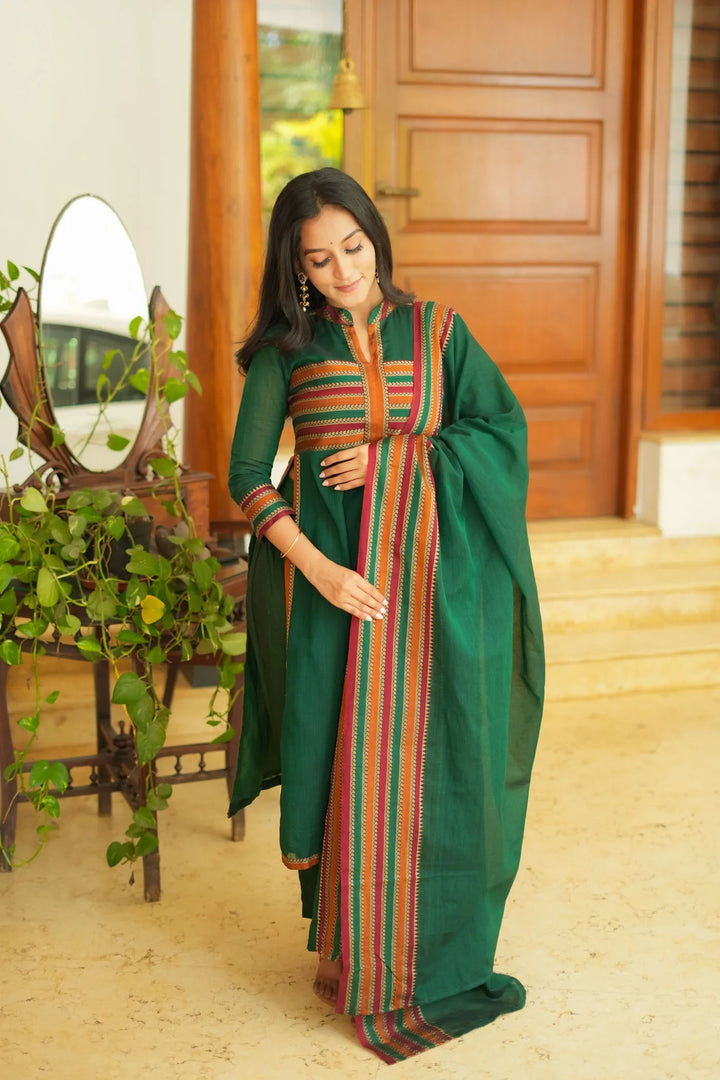 Vanika Green Handloom Kurta Set Without Dupatta| Made To Order