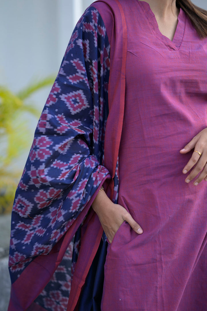 Plum 3 Piece Cotton Kurti Set | Made To Order
