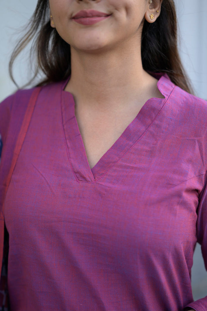 Plum 3 Piece Cotton Kurti Set | Made To Order