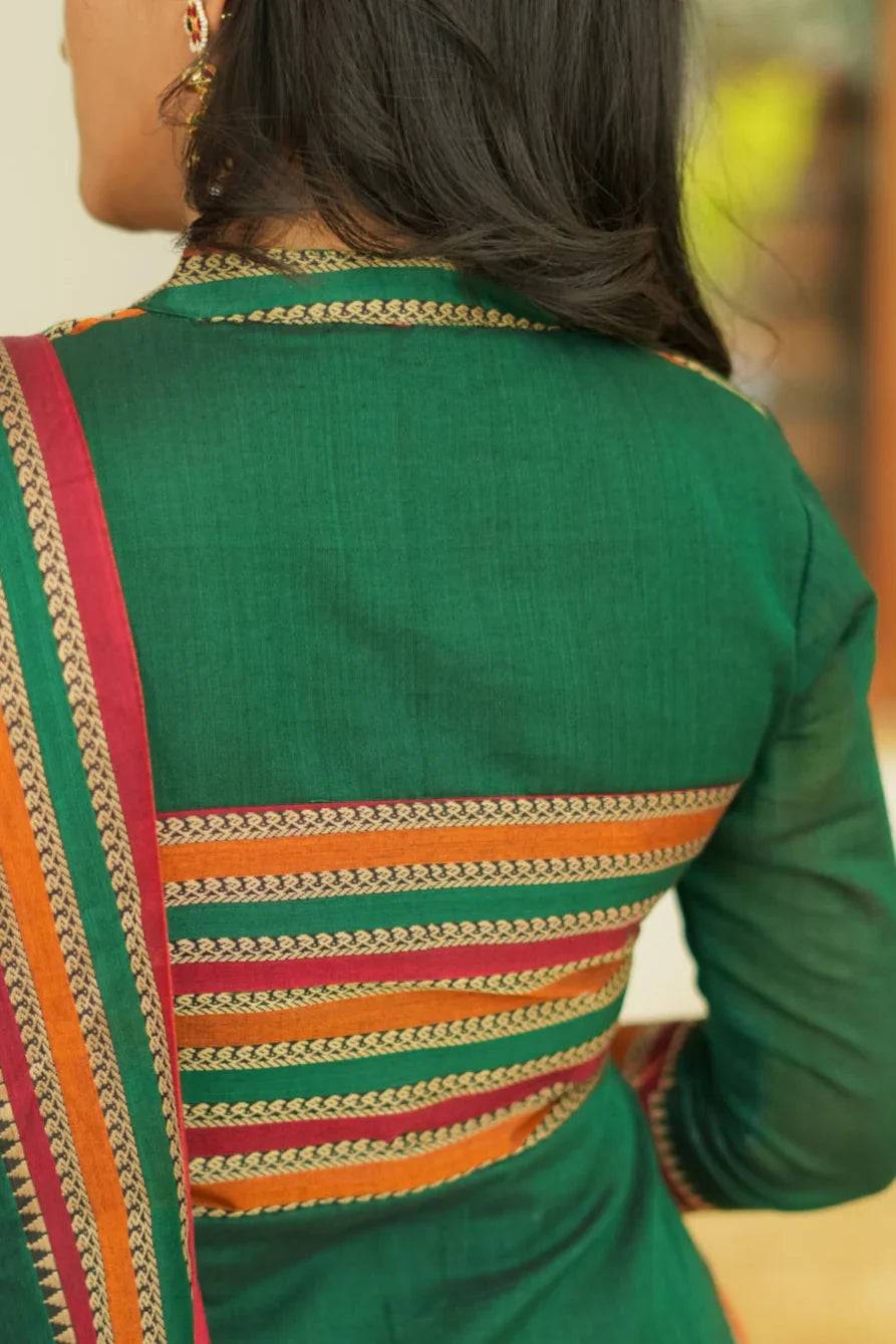 Bottle Green with Maroon Handloom Kurta Set Without Dupatta | Made To Order