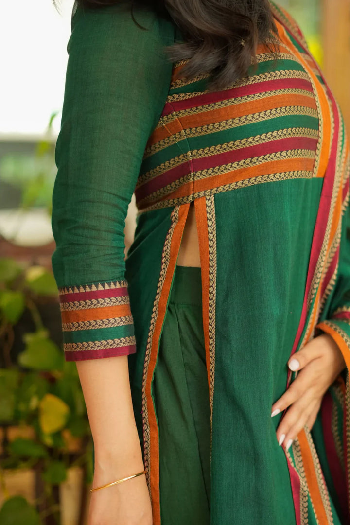 Bottle Green with Maroon Handloom Kurta Set Without Dupatta | Made To Order