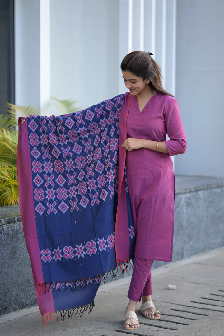 Plum 3 Piece Cotton Kurti Set | Made To Order