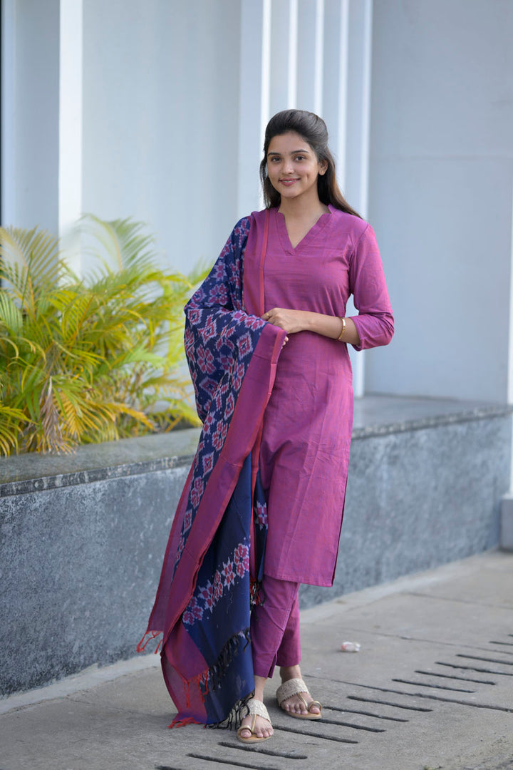Plum 3 Piece Cotton Kurti Set | Made To Order