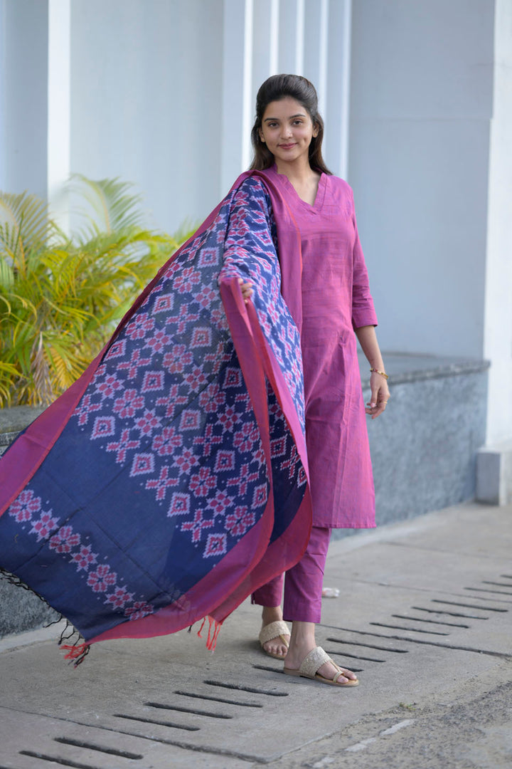 Plum 3 Piece Cotton Kurti Set | Made To Order