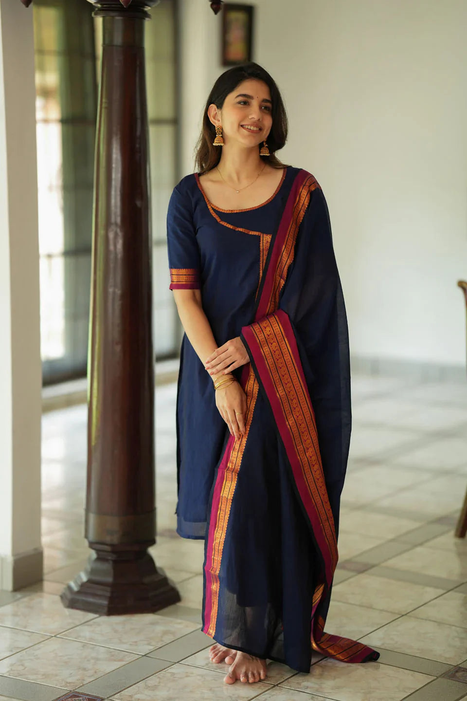 Jayanti Blue Kurti Set (Set of 3) | Made To Order