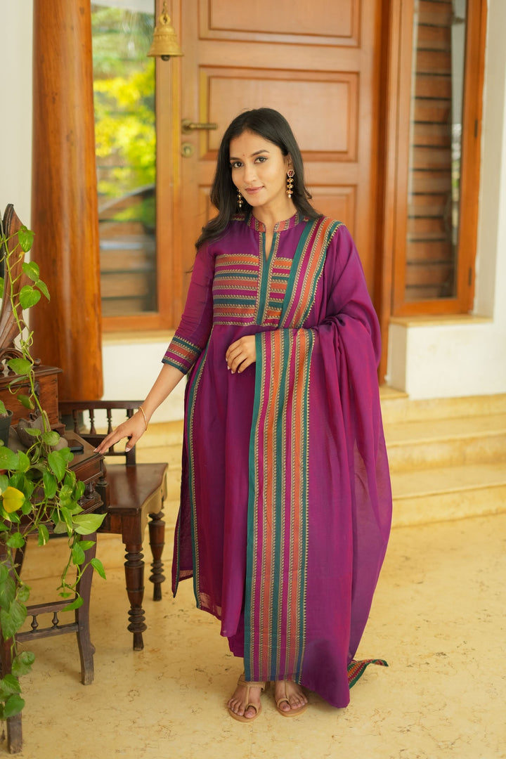 Vanika Magenta Handloom Kurta Set | Made to Order | SHOBITAM