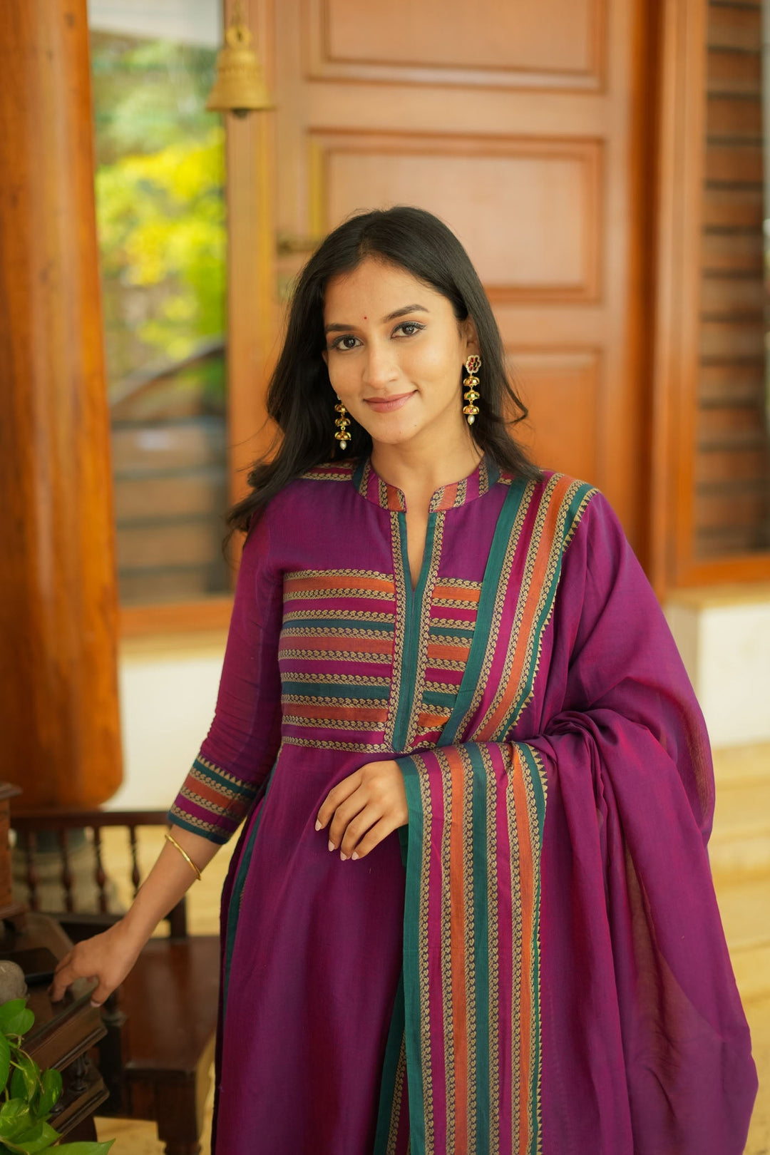 Vanika Magenta Handloom Kurta Set | Made to Order | SHOBITAM