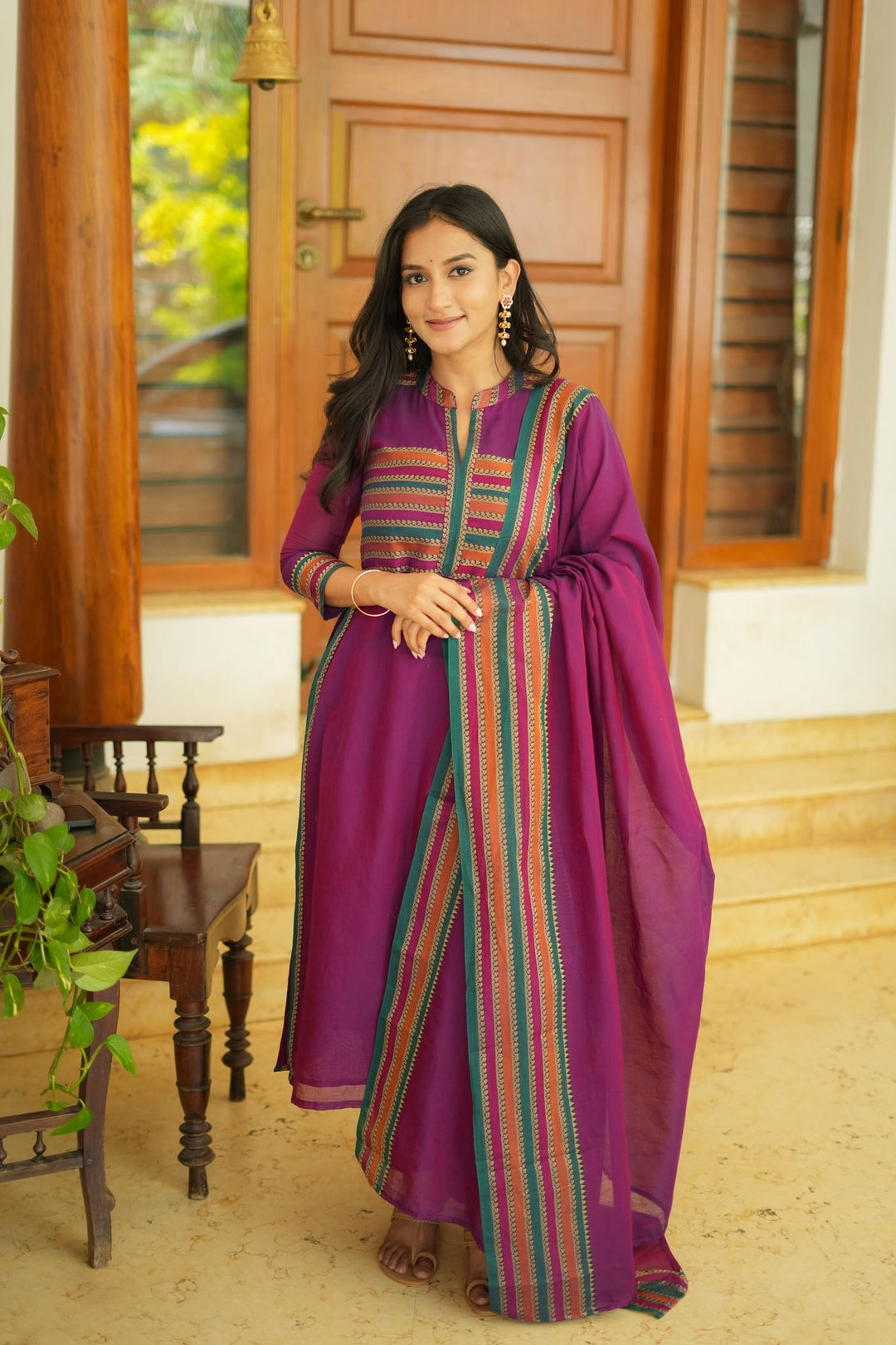 Vanika Magenta Handloom Kurta Set | Made to Order | SHOBITAM