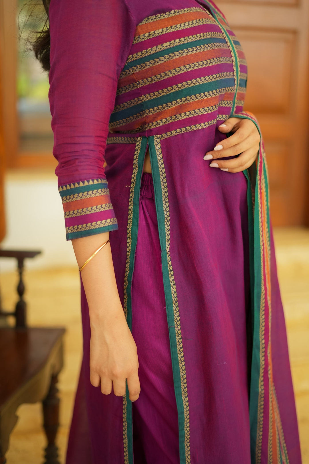 Vanika Magenta Handloom Kurta Set | Made to Order | SHOBITAM