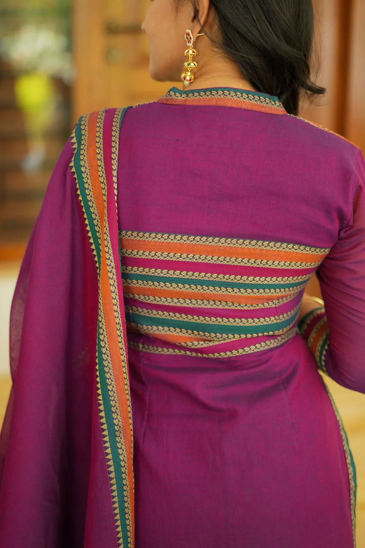 Magenta Handloom Kurta Set With Dupatta | Made To Order
