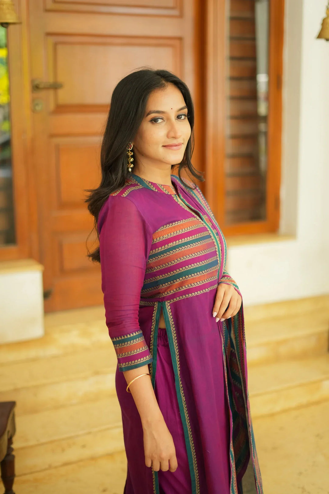 Magenta with Teal Handloom Kurta Set without dupatta | Made To Order