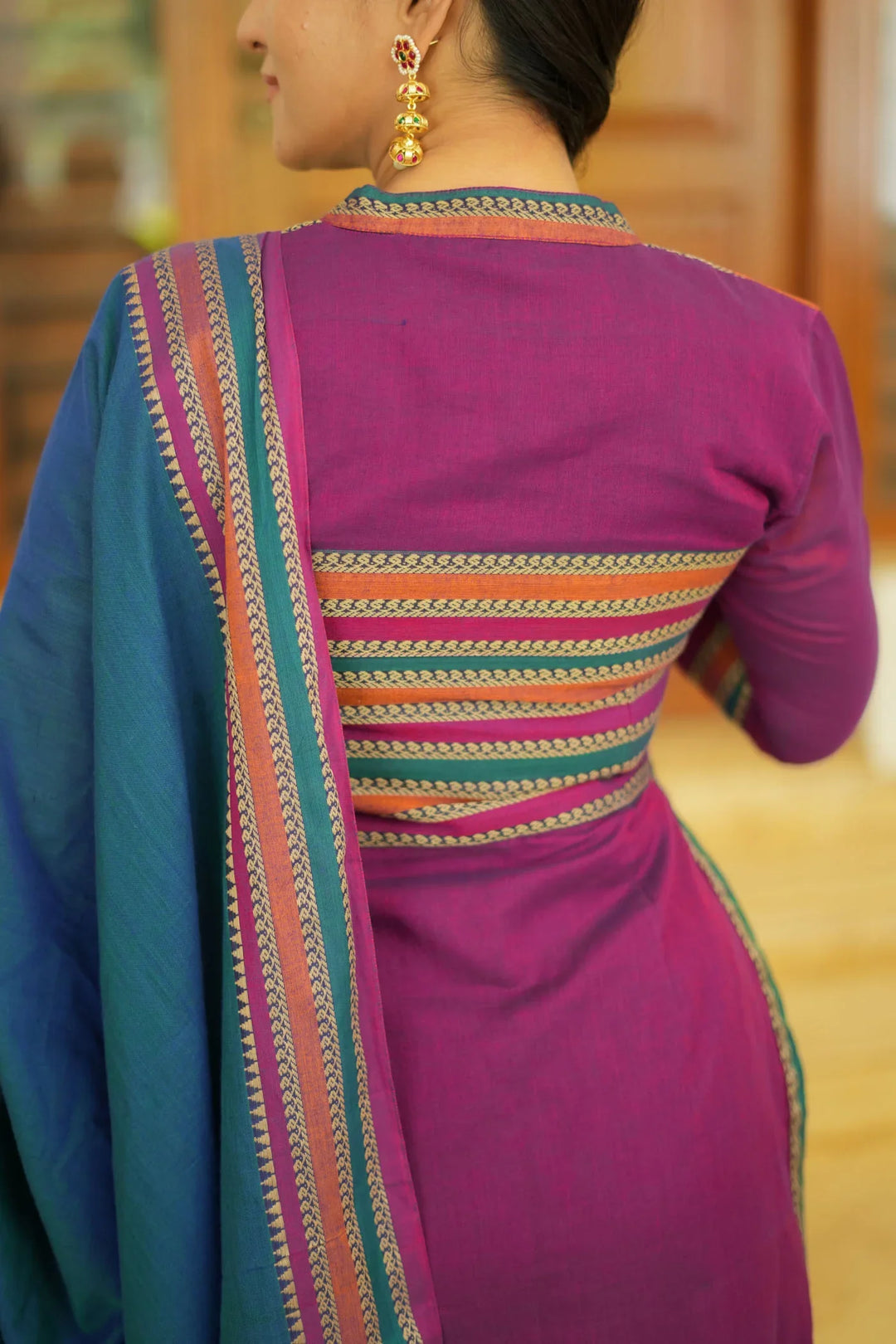 Magenta with Teal Handloom Kurta Set without dupatta | Made To Order