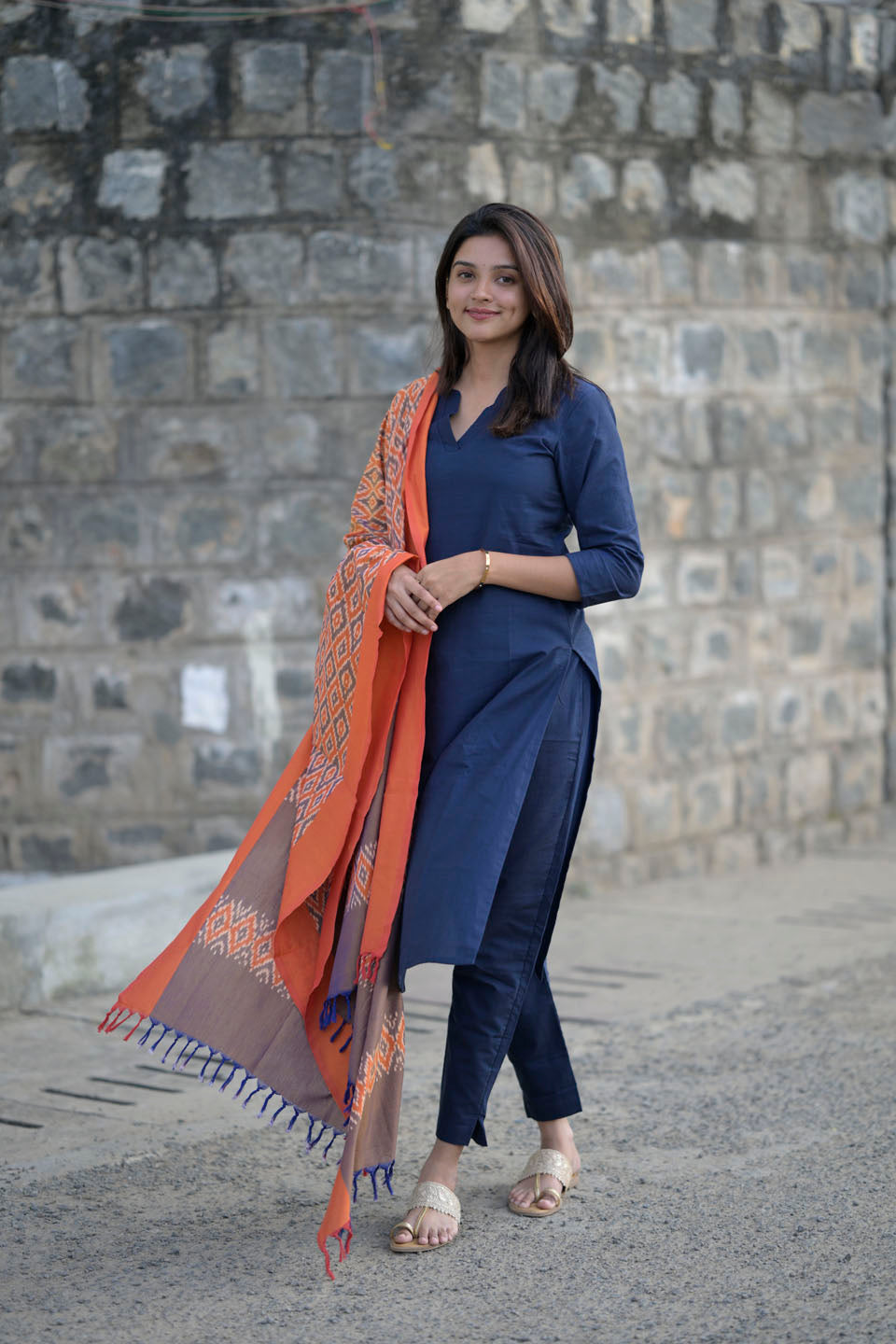 Peach and Indigo 3 Piece Kurti Set | Made To Order