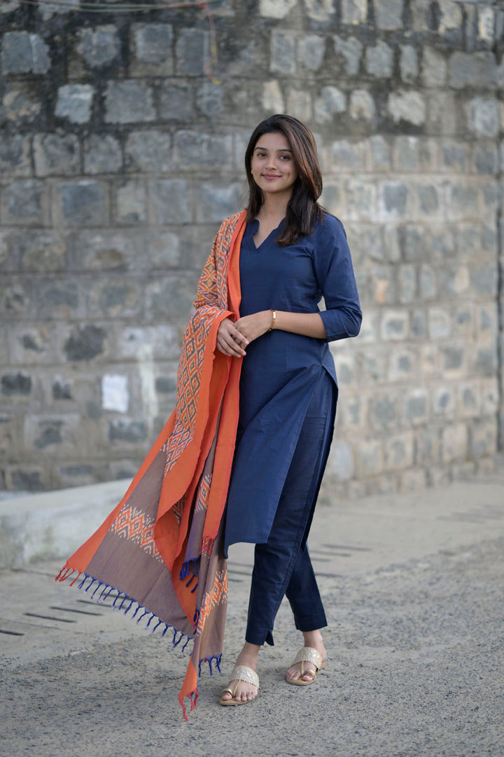 Peach and Indigo 3 Piece Kurti Set | Made To Order