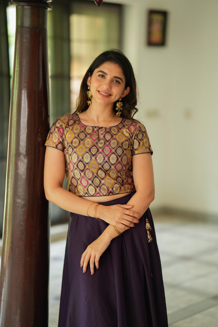 Tashi Purple Croptop Skirt Set | Made To Order