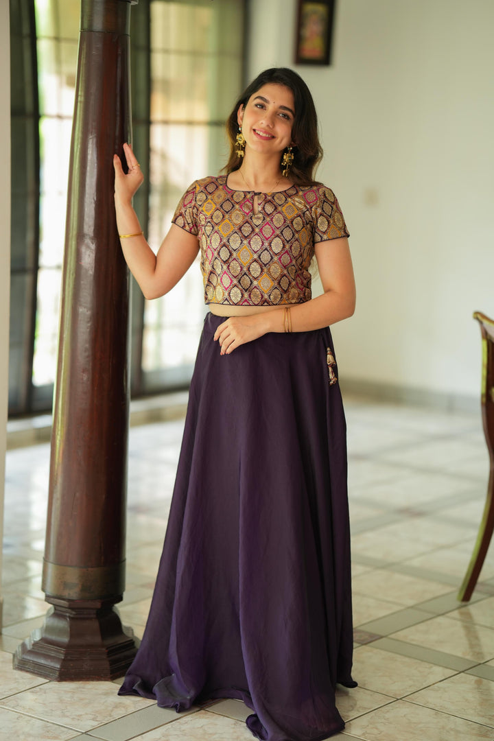 Tashi Purple Croptop Skirt Set | Made To Order