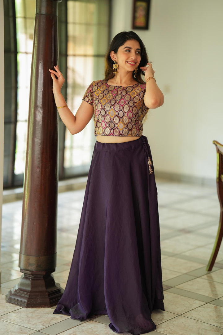 Tashi Purple Croptop Skirt Set | Made To Order