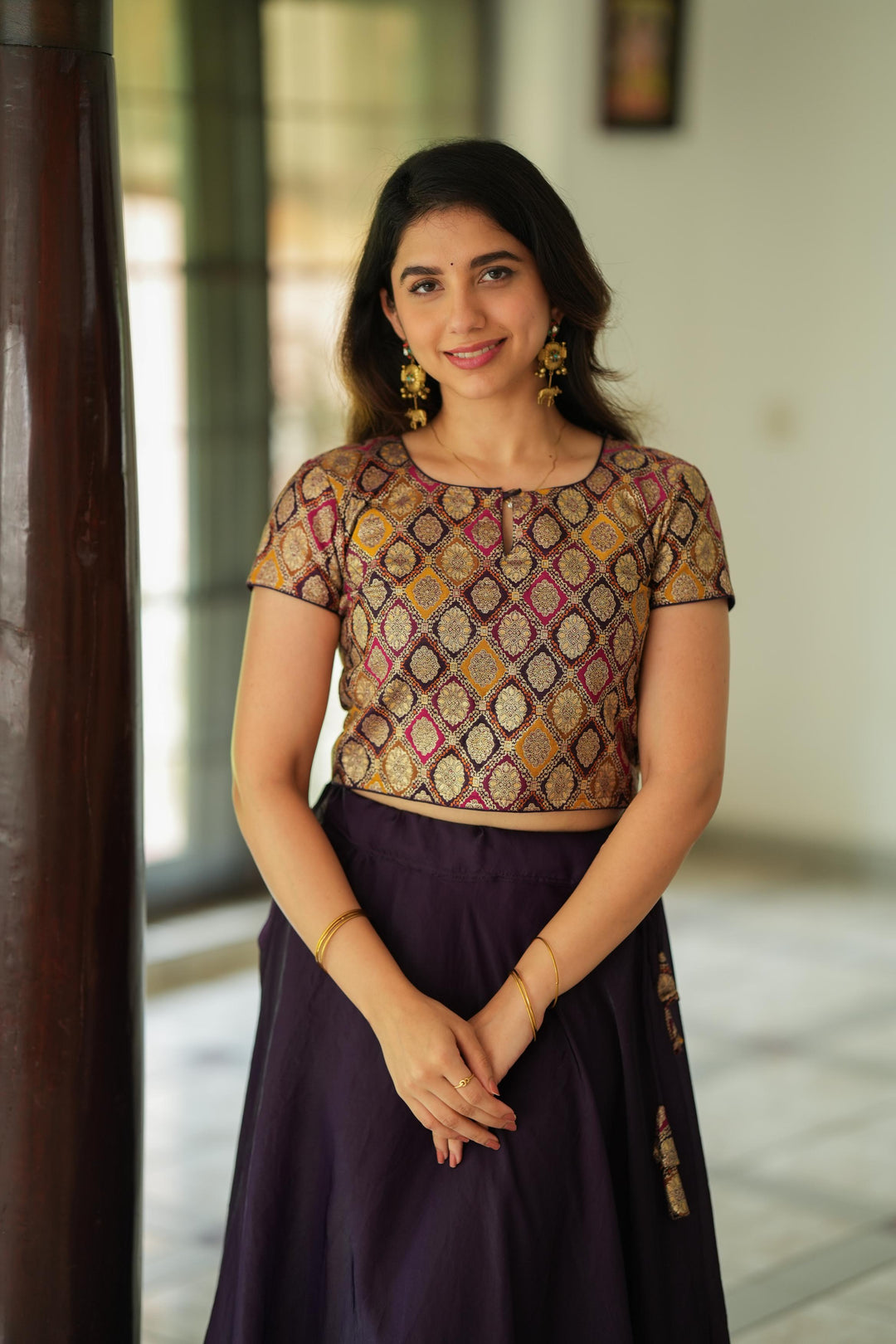 Tashi Purple Croptop Skirt Set | Made To Order
