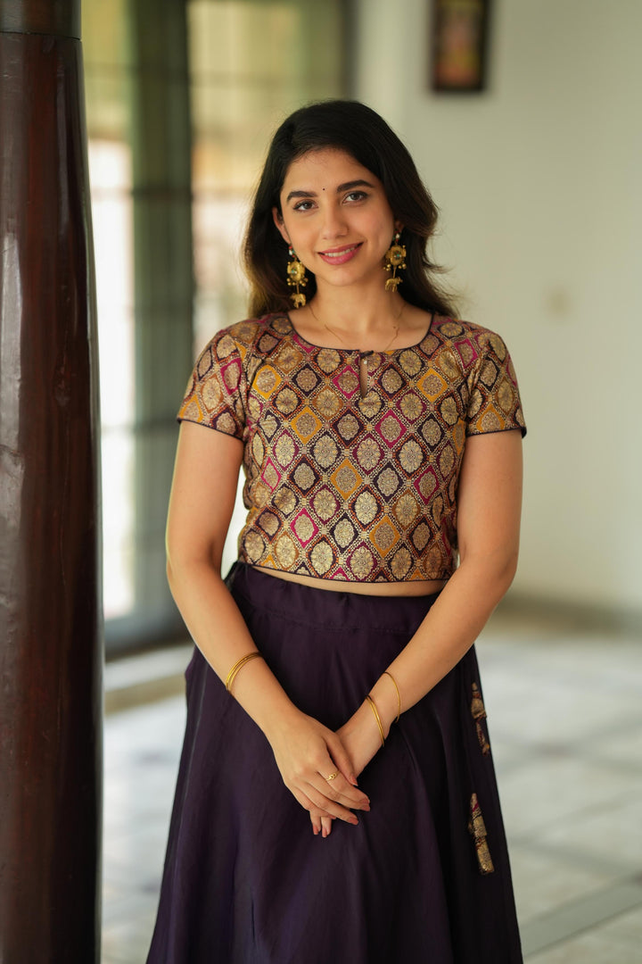 Tashi Purple Croptop Skirt Set | Made To Order