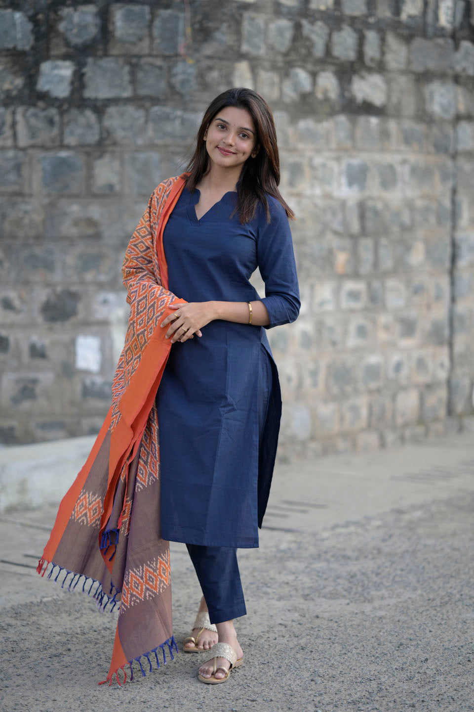 Peach and Indigo 3 Piece Kurti Set | Made To Order