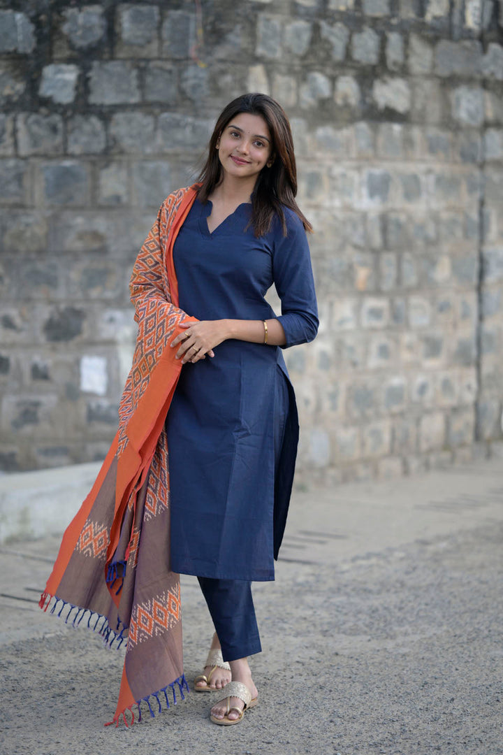 Peach and Indigo 3 Piece Kurti Set | Made To Order