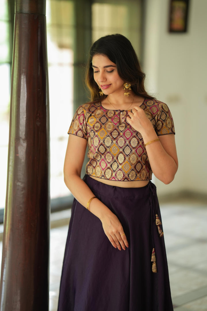 Tashi Purple Croptop Skirt Set | Made To Order