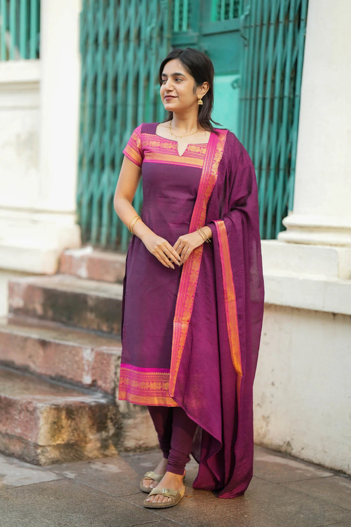 Tamizh Violet Kurti and Dupatta Set (Set of 2) | Made To Order