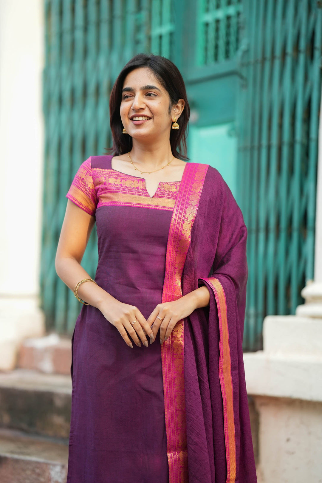 Tamizh Violet Kurti Set (Set of 2) | Made to Order | SHOBITAM