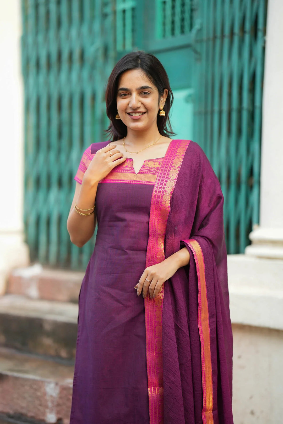 Tamizh Violet Kurti and Dupatta Set (Set of 2) | Made To Order